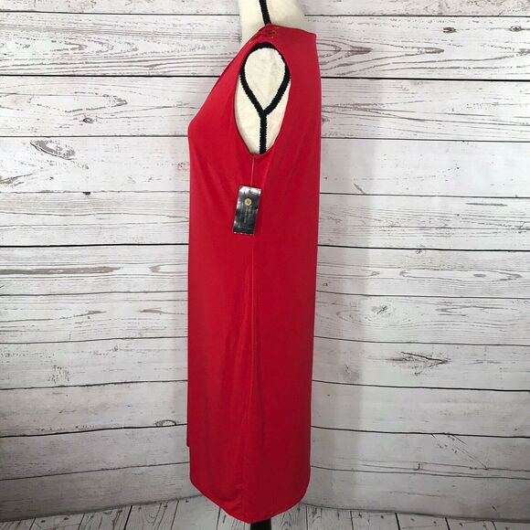 JM Collection Medium M Sheath Dress Sleeveless Red Lined Stretch V-Neck - Picture 7 of 10